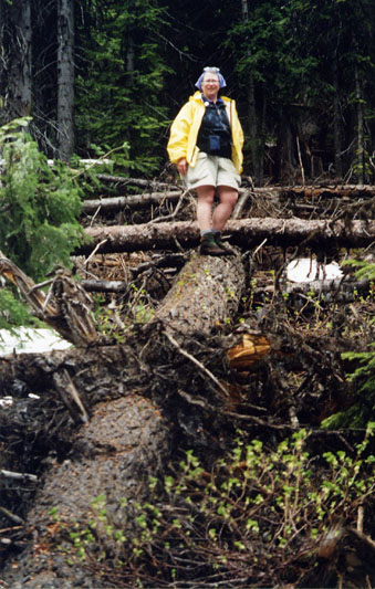Ellen on a log